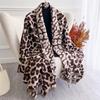 Зимний шарф для женщин с леопардовым принтом, теплые шали из пашмины, толстое кашемировое одеяло, элегантное женское пончо, объемные палантины, шарф