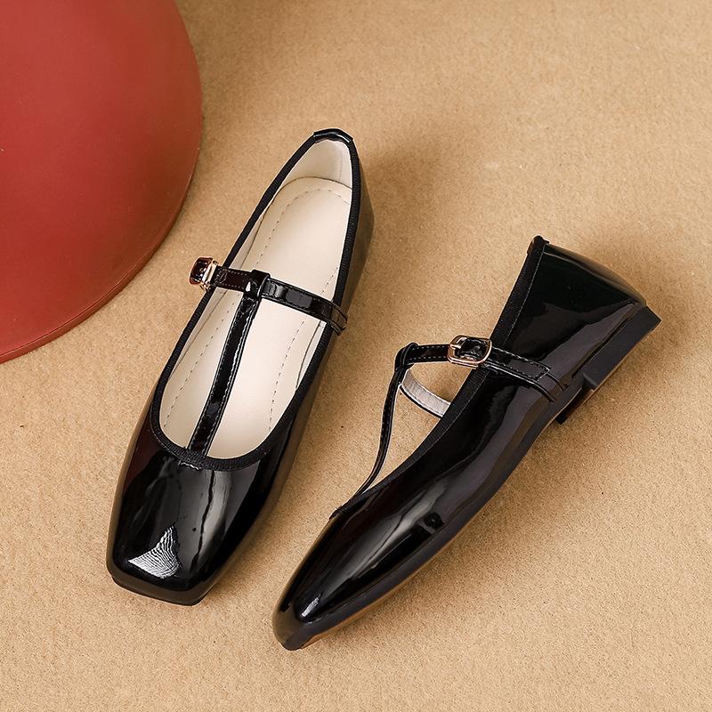 Fashion Mary Jane Shoes for Women T Strap Buckle Ballet Flats Dress Shoes Women's Casual Slip-On Square Toe Flat Shoes Comfortable Soft Walking Shoes