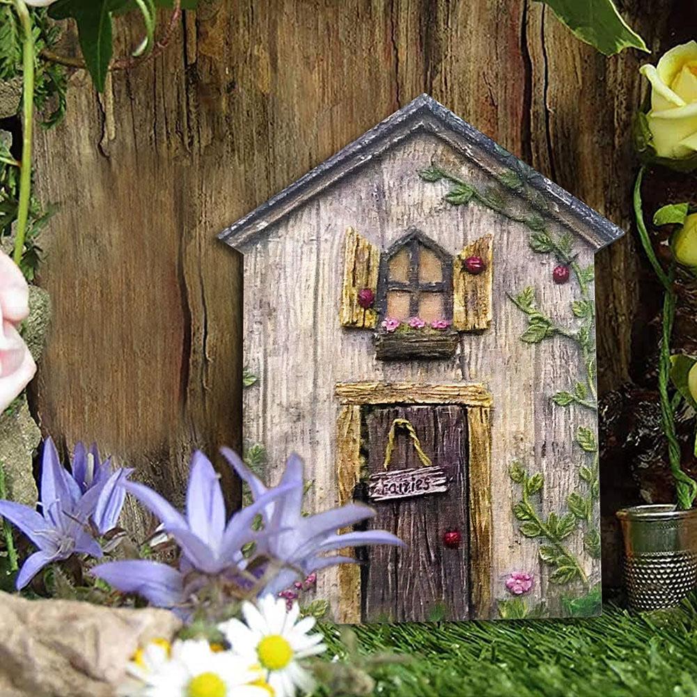 Miniature Fairy Gnome Door Window Statues Wood Elf Fairy Door Figurines Garden Decor Outdoor Fairy Elf Door Art Craft Kits