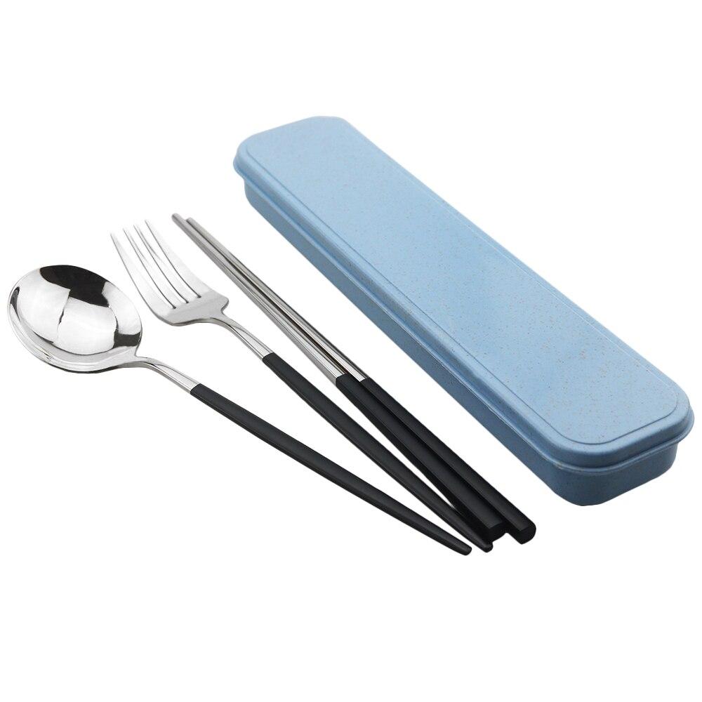 Дорожный набор столовых приборов с коробкой, набор столовой посуды из нержавеющей стали, палочки для еды, портативная вилка, набор ложек, набор кухонной посуды