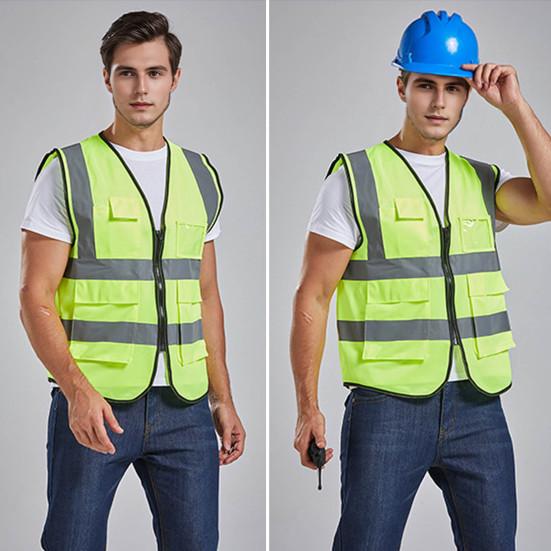 Рабочий жилет для мужчин и женщин, светоотражающий жилет с V-образным вырезом, без рукавов, на молнии, дышащий, ночной