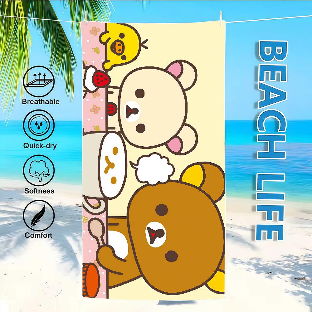 R-rilakkumas-es Towel Textile Bathrobe Beach Quick-Drying Lightweight Cute Portable Camping Swim Pool Cartoon Travel