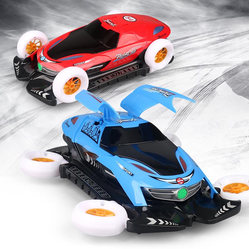 Electric Stunt Car: Colorful Music Lights, 4-Wheel Rotation, Auto Door Transform