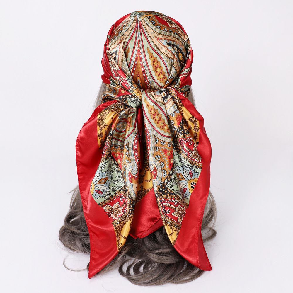 Head Scarf Women Pirate Costume Accessories Silk Red Bandana for Hair Wrapping Soft Neckerchief Silk Foulard Satin