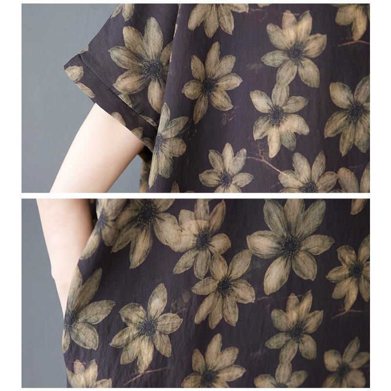 DIMANAF 2025 Летнее Женское Платье Большого Размера Свободного Кроя Новое Базовое Цветочное Винтажное Принтованное Длинное Платье Повседневное Платье Макси