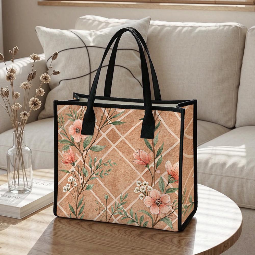 Elegant Floral Printed Tote Bag Casual Large Capacity Daily Handbag Fashionable All Match Ladies Shoulder Bag