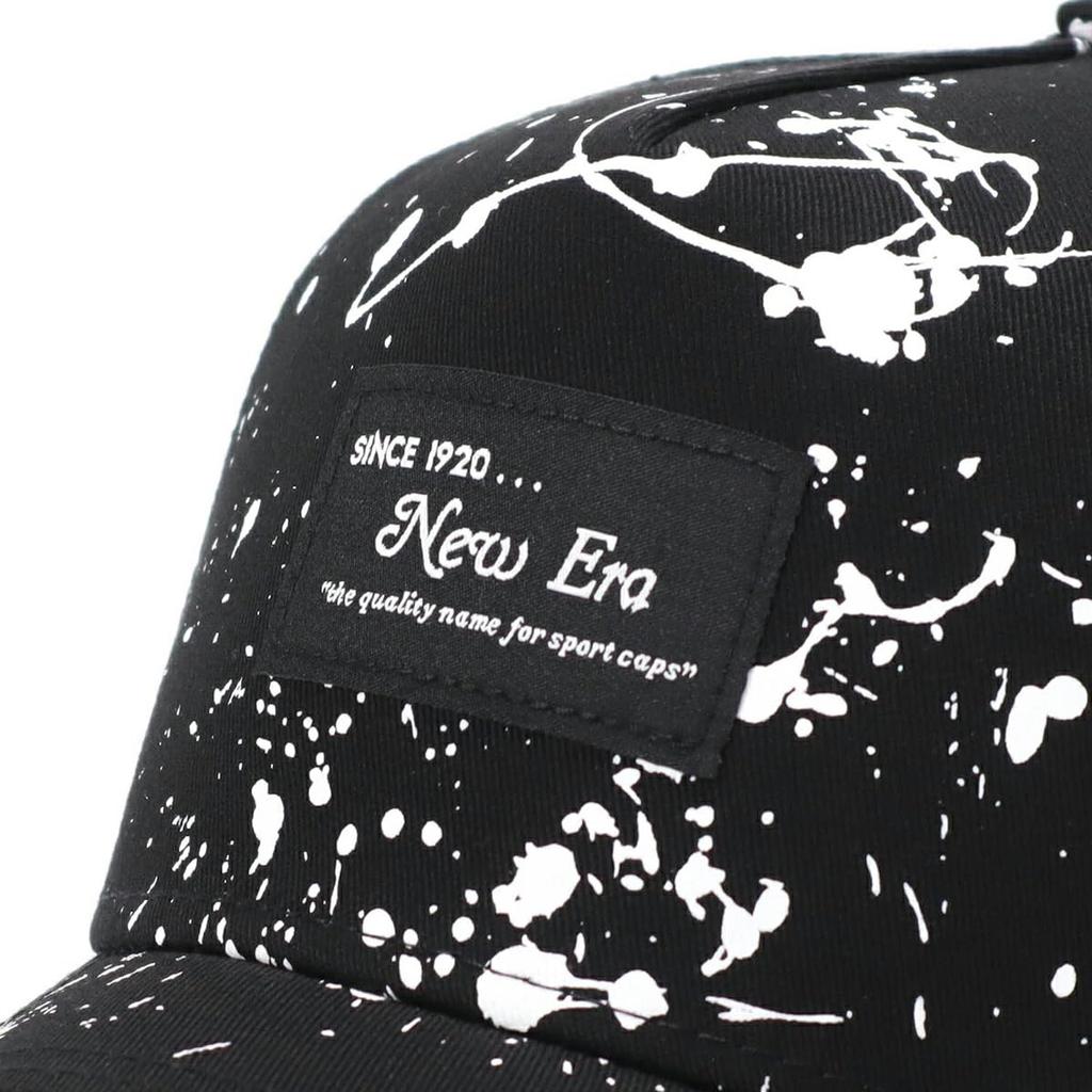 Newera Сетчатая кепка 9FORTY Тракер 14666190 N010AT465 Черная с брызгами краски Черная Бесплатный ЧЕРНЫЙ ПАТЧ ONSPOTZ Изготовленная на заказ шляпа Кью Форти Унисекс Унисекс Лето