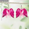 2D Flat Breast Cancer Awareness Month Winged Bow Drop Earrings, Lightweight Acrylic Material, Party Favors,Breast Cancer Awareness Month Gifts.