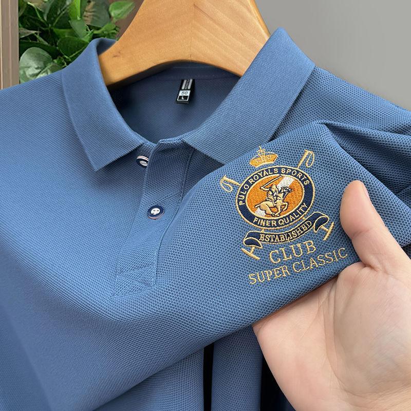 Летняя футболка-поло с отложным воротником, короткий рукав, чистый хлопок, мужская, с вышивкой, короткая, для бизнеса, среднего и молодого возраста, топы