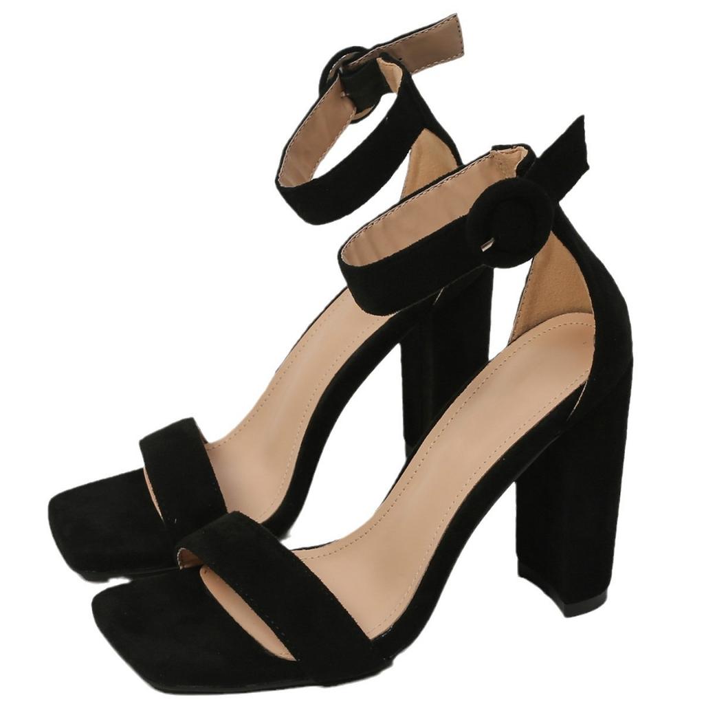 Coarse Heel with Sandals Women Wear New Casual Versatile Suede High Heel Coarse Heel Sandals