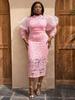 Plus Size Lace Dresses Women Party Bodycon Puffy Long Sleeve Elegant Classy Retro Summer Birthday Wedding Bridesmaid