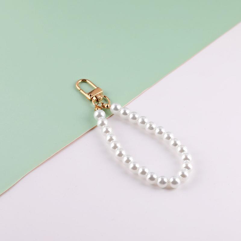 Simulated Pearl Key Chain For Aorpods Bag Pendant Wrist Beaded Key Holder For Women Mobile Phone Diy Accessories