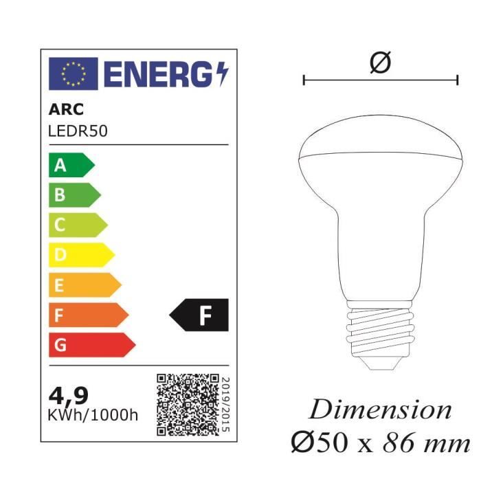 Ampoule LED E14 R50 - Non réglable - 4,9W - 470Lm - Blanc chaud - 3000K