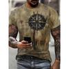 Stylish Men's Retro Compass and Map Pattern Crew Neck Short Sleeve T-Shirt for Summer Street Wear