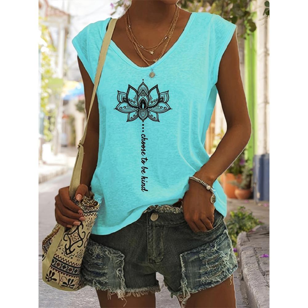 Летняя мода Lotus 3D Print Tank Tops Women Streetwear Oversize Harajuku V-образный вырез жилет с открытыми плечами без рукавов Женская майка