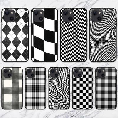Черно-белый клетчатый чехол для телефона для IPhone 13 12 11 XS X 8 7 6 Plus Mini Pro Max SE 2022, черный чехол для телефона
