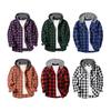 Fall Spring Men Shirt Hooded Drawstring Long Sleeves Color Matching Plaid Print Single-breasted Daily Wear School