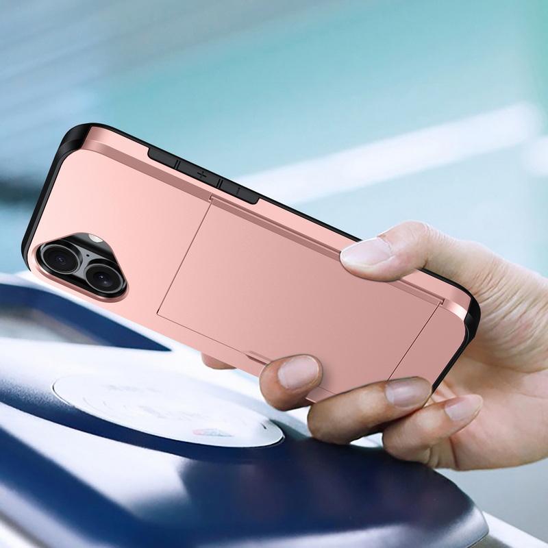 For iPhone 16 Pro Max 15 Pro 14 Plus 13 12 11 Pro Max Xs Max Xr 8 7 Plus Wallet Card Holder Slide Slot Slim Hard Pc Heavy Duty Protective Cover
