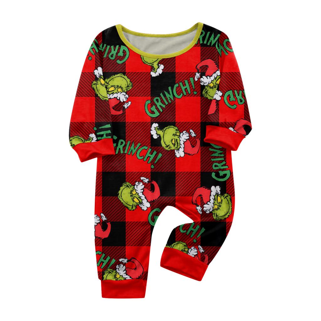 Christmas Print Family Matching Pajama Set with Round Neck Long Sleeve Top and Long Pants