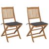 VidaXL Folding Garden Chairs 2 Pcs with Cushions Acacia Wood