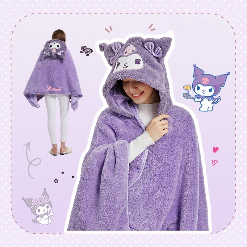 Lovely Hooded Robe Multifunctional Air Conditioning Blanket Soft Cape Type Animal Coral Fleece For Adults Winter Wear