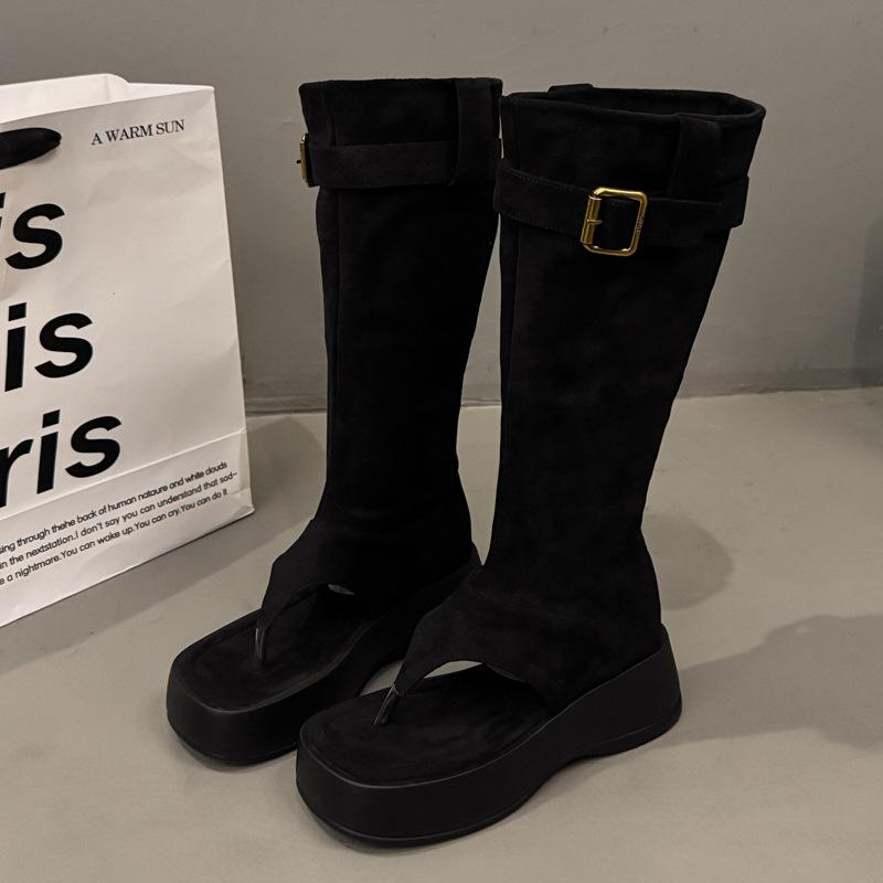 Internet Celebrity Summer Boots Clip Toes Flip-flops Cool Boots Sandals Women's 2025 New Thick-soled Heightening Pile Boots Short Boots