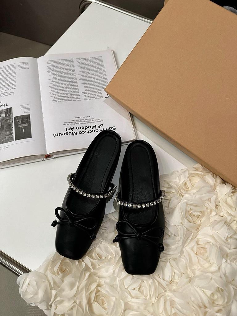 Плоские серебристые нежные полутапочки с сумочкой на голове, туфли-феи, новинка 2024 года, весенние и летние туфли с бантом