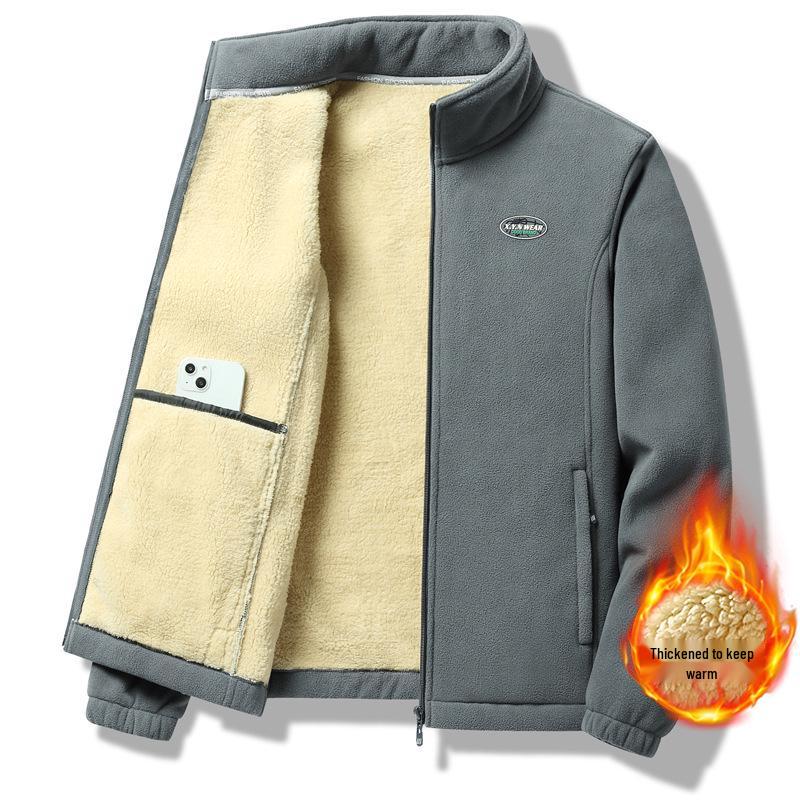 Plus Size Couple's Double-Sided Fleece Jacket: Men's Lamb Fleece Cardigan for Autumn & Winter