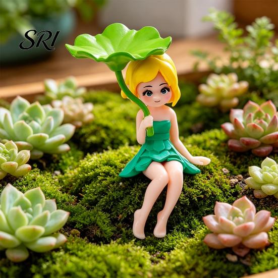 Fairy Garden Decor Miniature Figurines Little Girls Ornaments with Lotus Leaf for Small Decoration Flower Pot Moss Landscapes Home Desk Shelf Car