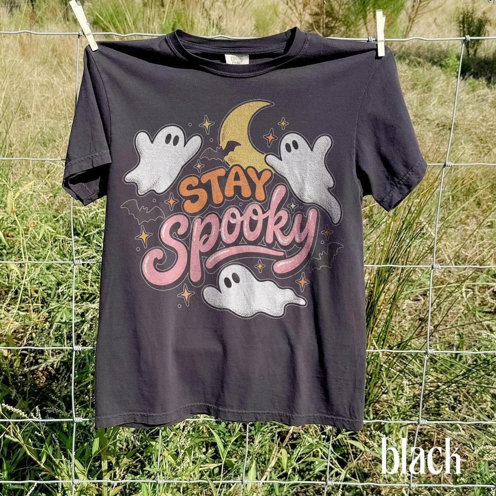 Comfort Colors® Stay Spooky Shirt, Cute Ghost And Bat Halloween Tee, Halloween Sweatshirt, Pink Spooky Gift