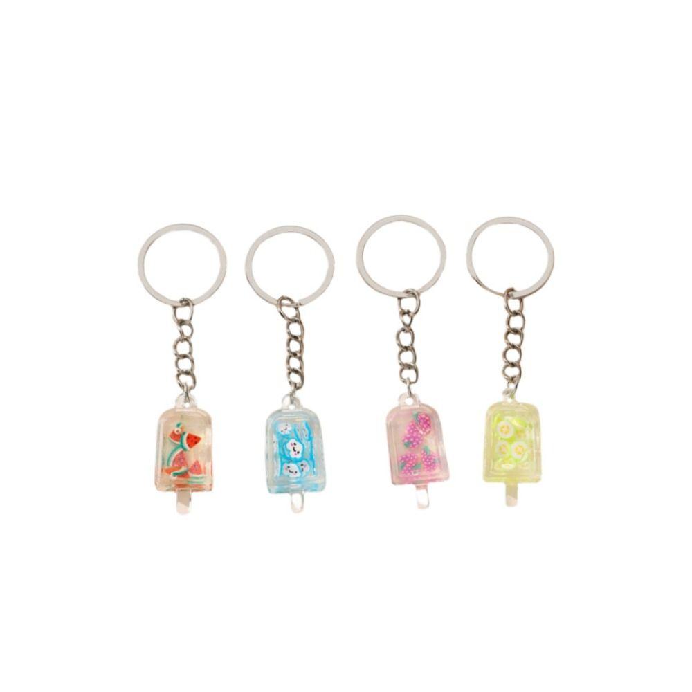 Acrylic Pendant Fruit Ice Cream Keychain Milk Tea Flower Slice Keyring   Car Keychain