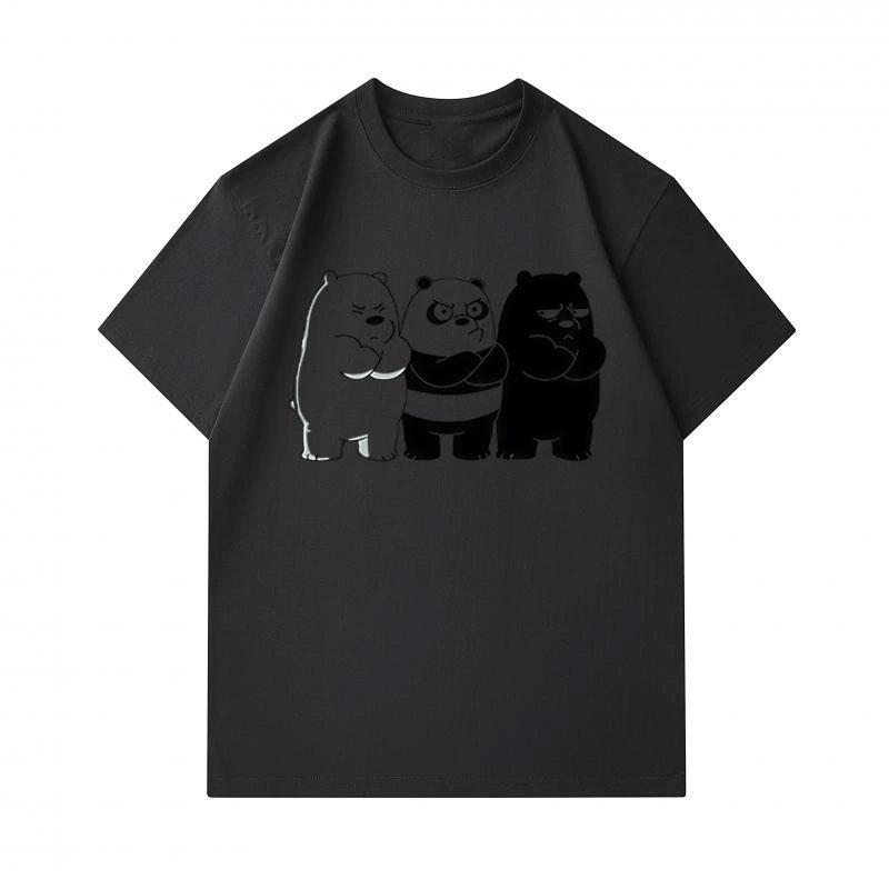 Men's 100% Cotton Crew Neck Short Sleeve T-Shirt, Casual Three Angry Bears Printed Comfortable Summer Loose Fit Tee for Daily Casual Wear, Streetwear