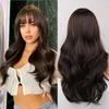 Black Brown Heat Resistant Synthetic Wavy HairTypeWigs for Women Long Body Water Wave Wig with Bangs Cosplay Daily Hair