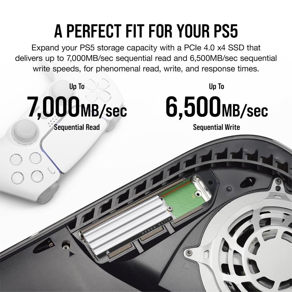 CORSAIR MP600 ELITE 4 ТБ PCIe Gen4 x4 NVMe SSD PlayStation совместимый 2280 форм-фактор тонкий алюминиевый радиатор высокой плотности 3D TLC NAND белый M.2 5/PS5