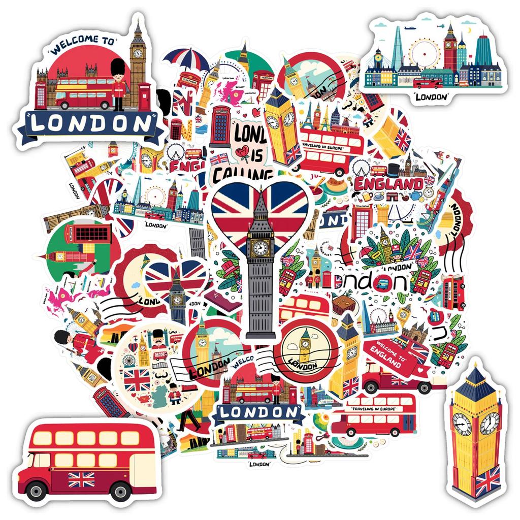 35pcs Retro Travel Stickers Cartoon Cityscape Landmark Stickers City Travel Decals For Laptop Luggage Scrapbook Diary DIY