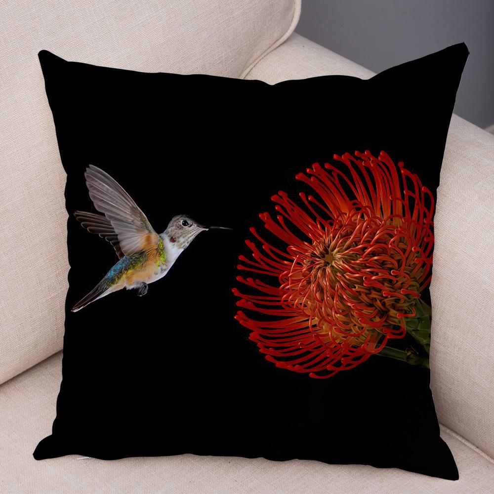 Hummingbird Flower Cushion Cover Vibrant Bird And Floral Print Soft Fabric Living Room Sofa Home Decor Pillow Case