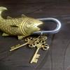 Golden Fish Design Functional Brass Lock with 2 Keys Handcrafted Collectible Decorative Showpiece Door Gate