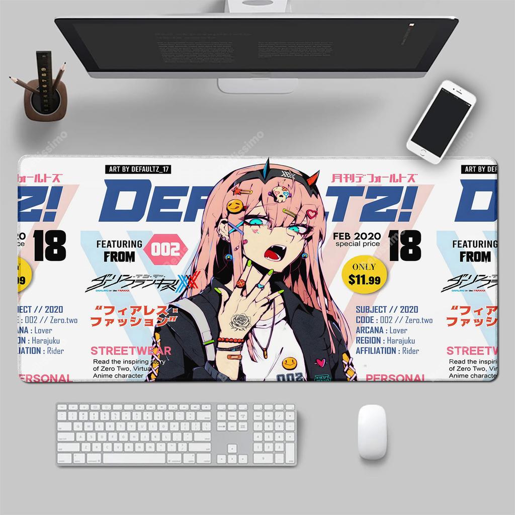 Большой аниме коврик для мыши Darling in the FranXX 02 Игровой коврик для мыши Аксессуар Коврик для мыши Zero Two XXL 90x40 HD Печать Клавиатура Desm Mat