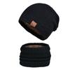 Knitted Hat Two-Piece Winter Fleece-lined Warm Hat Scarf Earflaps Slipover Woolen Cap Men