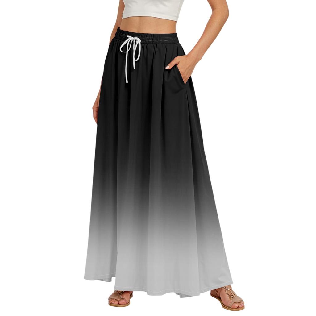Women's Flowy Flared Ruffle Hem A Line Maxi Skirts Elastic Waist Elegant Tiered Layer Boho Long Skirts