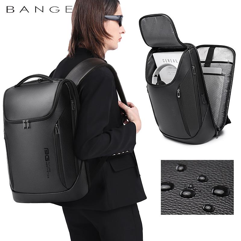 BANGE Men's Casual Leather Business Backpack - Top Layer Cowhide Fashion Computer Bag