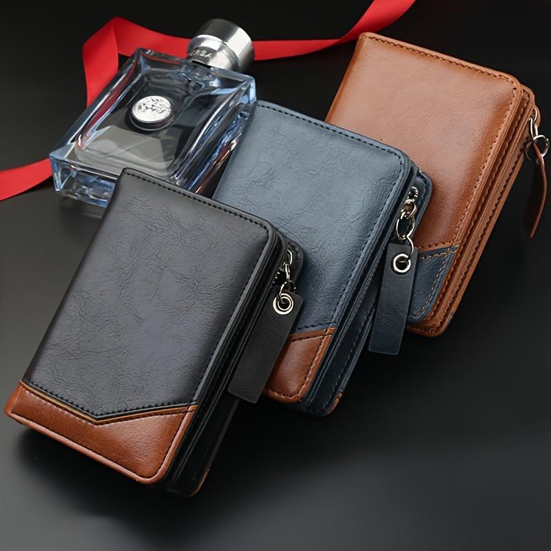 New Men's PU Leather Short Wallet With Zipper Coin Pocket Vintage Big Capacity Male Short Money Purse Card Holder