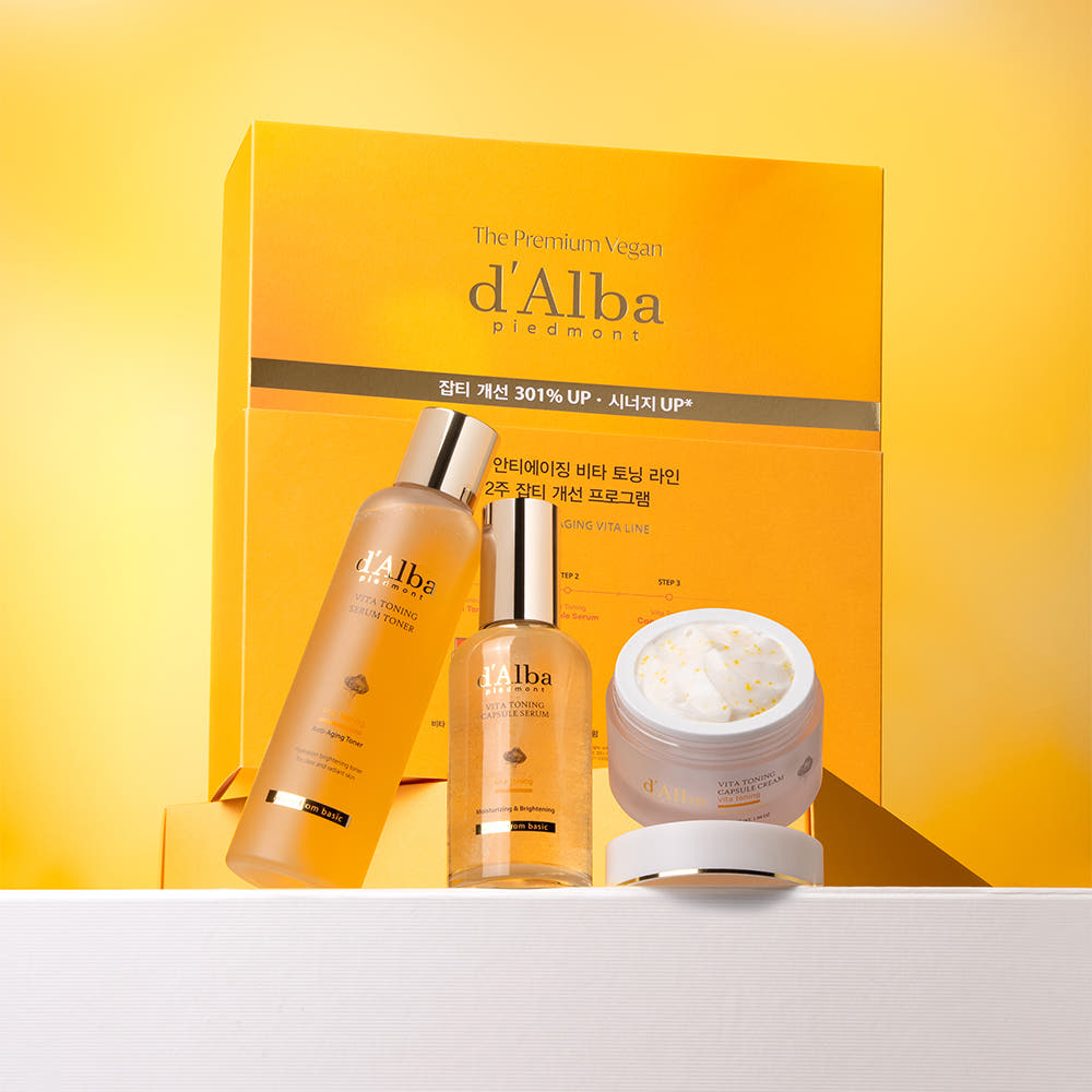 d'Alba Vita Toning 3-Step Skincare Set Dark Spot Brightening Program Toner + Serum + Cream