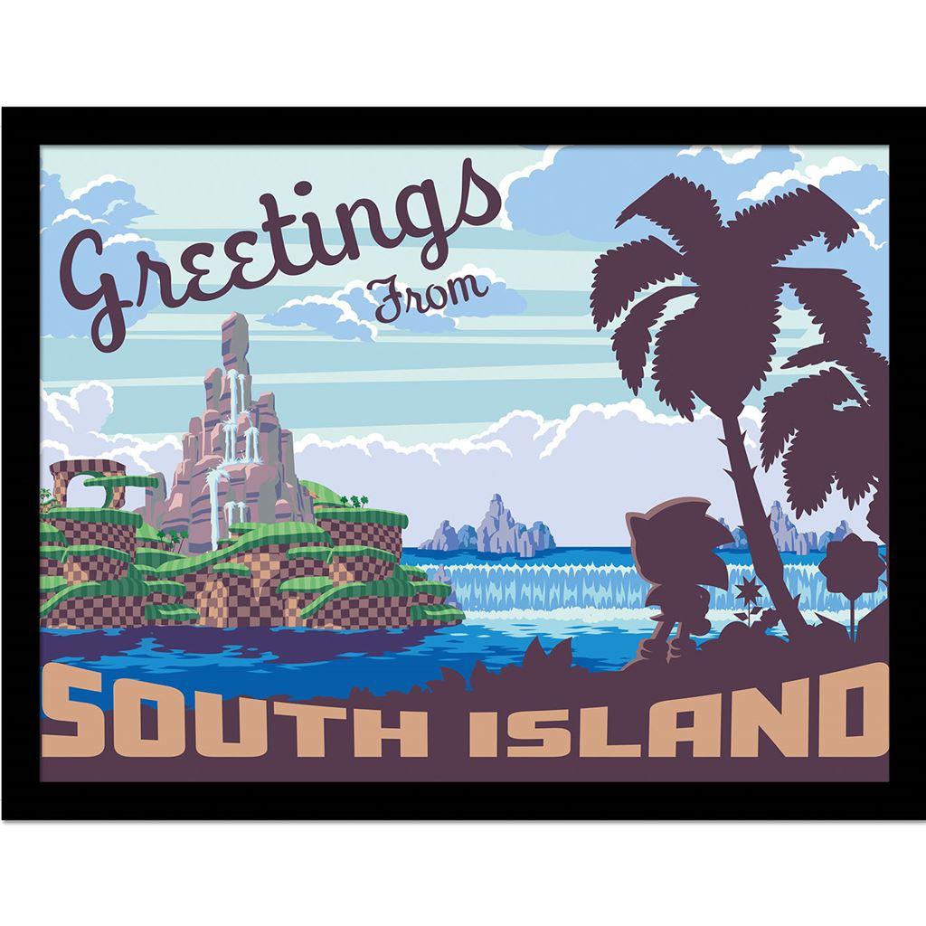 Sonic The Hedgehog Greetings From South Island Framed Print