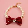 Faux Pearl Pet Collar Necklace with Bow for Dogs Cats Fancy Cat Wedding Collar Jewelry for Girl Cats Dogs Accessories