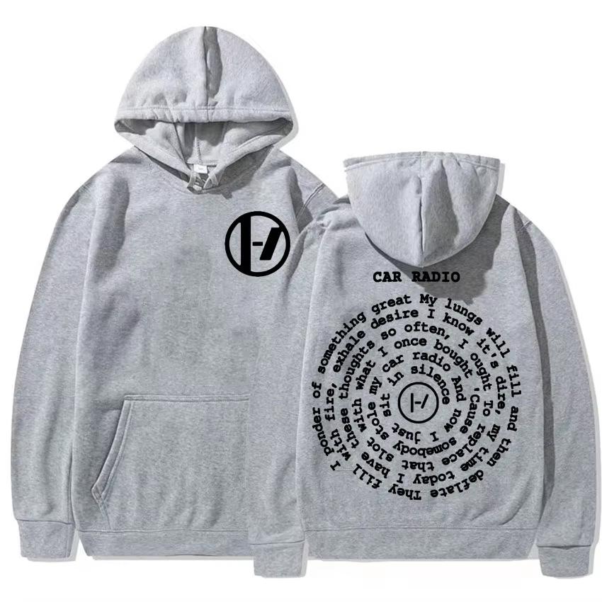 Harajuku Oversized Sweatshirt Men Women Fashion Casual Cozy H Twenty One Pilots Car Radio Double Sided Print Hoodie