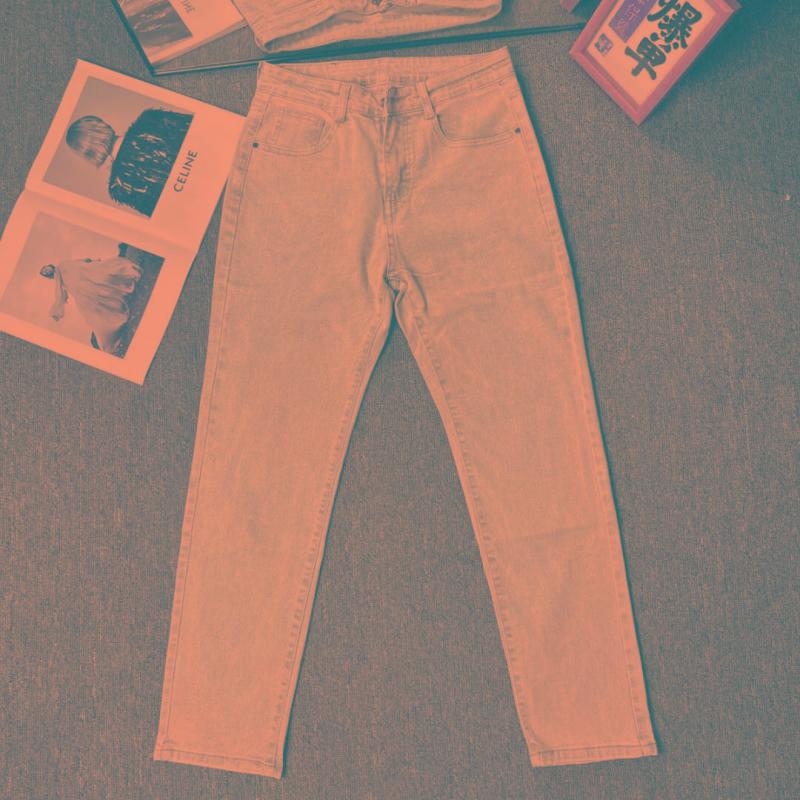 Мужские джинсы в стиле ретро с желтой потертостью и рваными краями - брюки с принтом карманов High Street