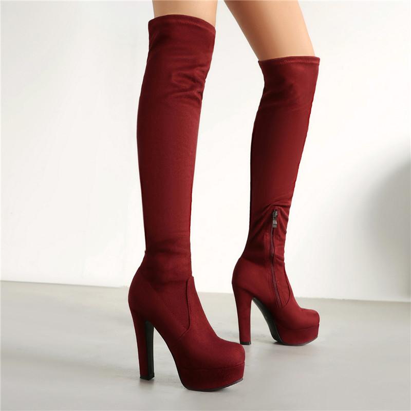 Женские сапоги на высоком каблуке, сексуальный европейский и американский стиль, осенне-зимние новые водонепроницаемые сапоги до колена большого размера на тонком каблуке
