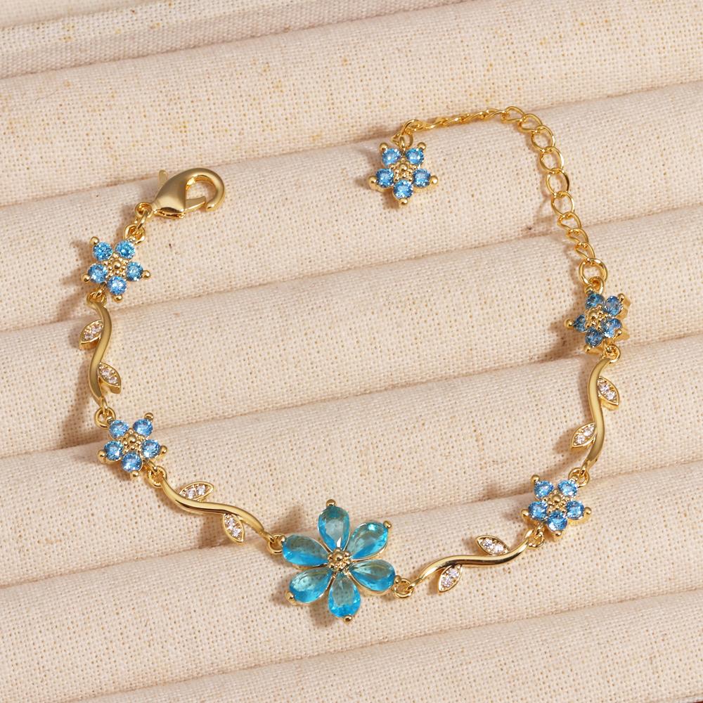 Luxury Colorful Zircon Flower Bracelets For Women Girls Korean Sweet Gold Crystal Adjustable Bracelet Jewelry Gift