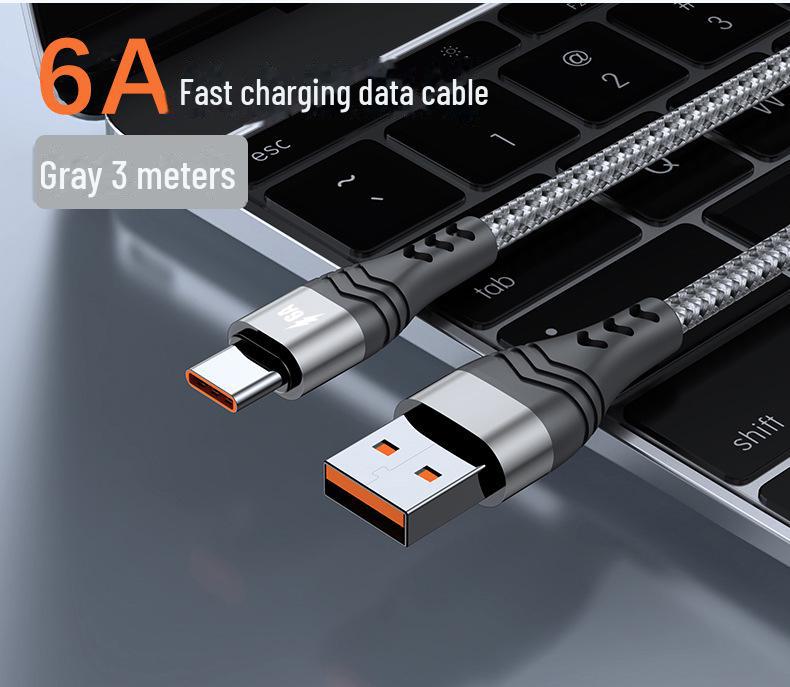 6A сверхбыстрый кабель Type-C с нейлоновой оплеткой для устройств Huawei, Samsung, Android мощностью 100 Вт